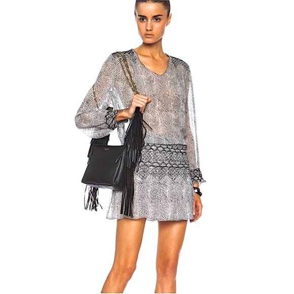 ULLA JOHNSON Anika Smocked Drop Waist Gray Silk Semi Sheer Mini Dress REVOLVE - Picture 4 of 13